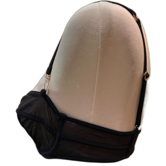 Victoria’s Secret Sheer Black & Tan Metalic Mesh Balconette Bra Gold Accents 36B - Picture 2 of 10